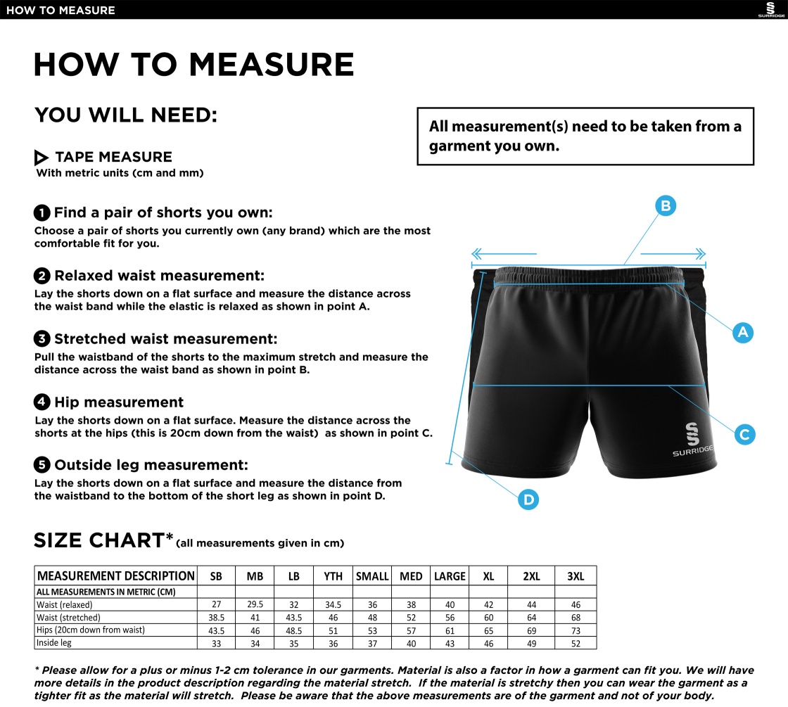 Aspull Juniors FC Performance Gym Short : Navy - Size Guide