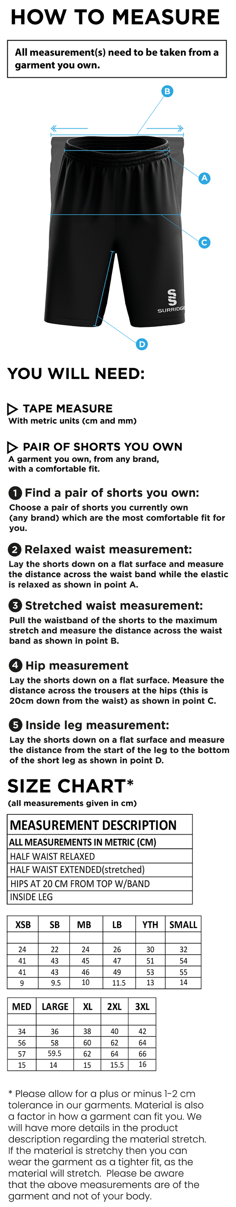 Classic Football Shorts - Emerald-White - Size Guide