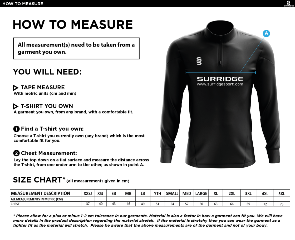 Aspull Juniors FC 1/4 Zip Dual Performance Top : Navy - Size Guide