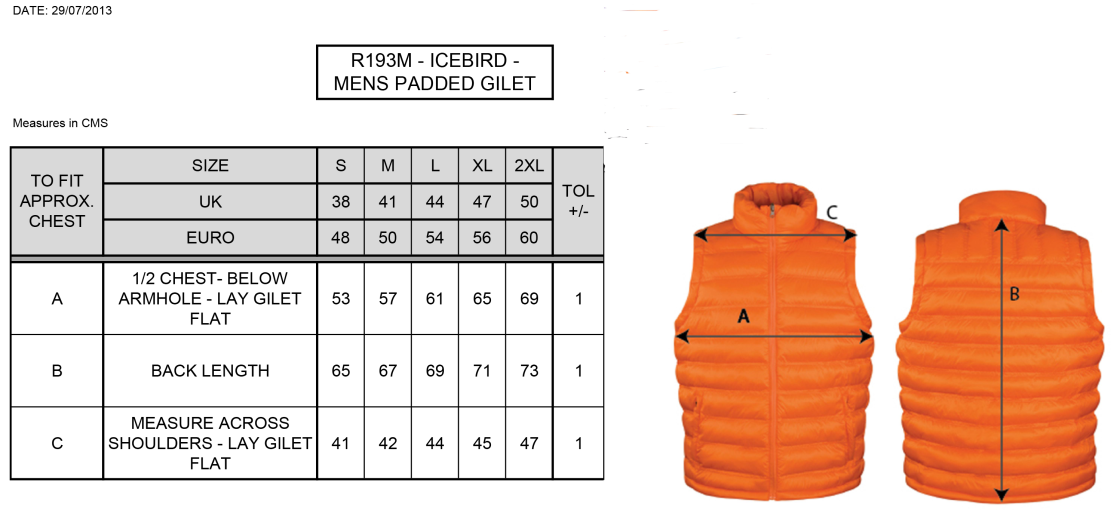 Aspull Juniors FC Ice Bird Padded Gilet Male - Navy - Size Guide